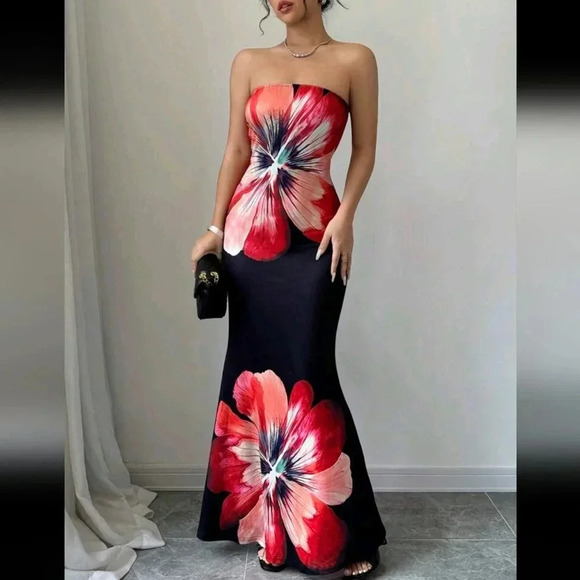 Elegant Floral Print Bodycon Dress, Summer - Picture 6 of 6